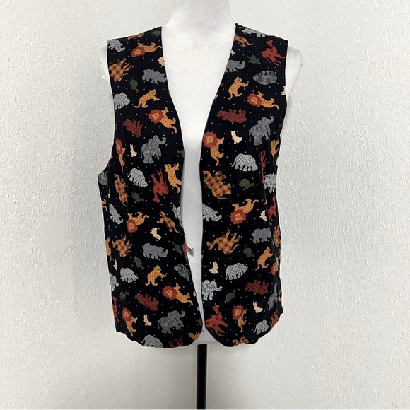 Handmade Noah’s Ark Theme/Zoo Reversible Unisex Open Vest Boho Hipster Vest EUC - Picture 2 of 10